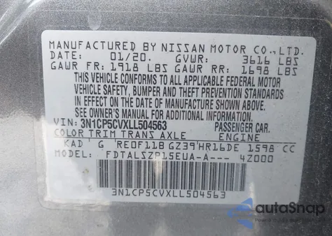 2020 Nissan Kicks Sv Xtronic Cvt из США, поврежденный, VIN 3N1CP5CVXLL504563